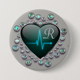 Sjuksköterska EKG-linje hjärta smycke ser grå ut b Knapp