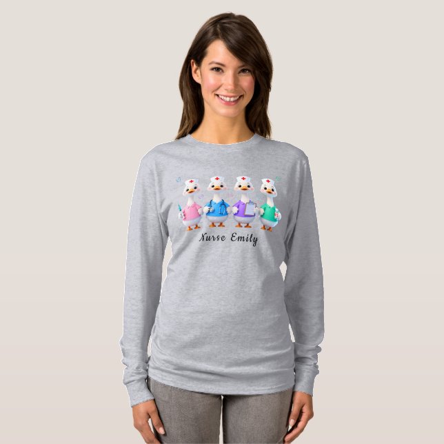 Sjuksköterska Emily Long Sleeve Grå Gås T-Shirt (Hel framsida)
