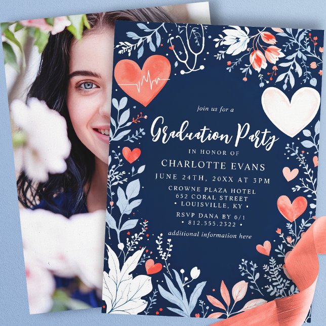 Sjuksköterska Examen Stetoskop Hjärtan Foto Inbjudningar (Skapare uppladdad)