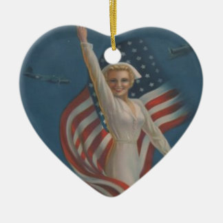 Sjuksköterska för armé WW2 för vintage patriotisk Julgransprydnad Keramik