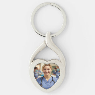 Sjuksköterska Foto Anpassa Personalisera Twisted Heart Silverfärgad Nyckelring