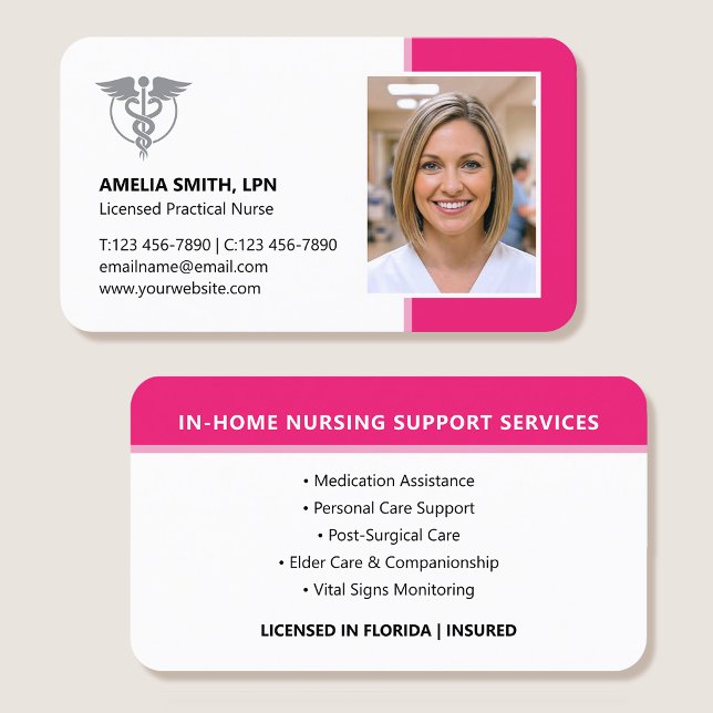 Sjuksköterska Foto Logotyp Modern Rosa Visitkort (Skapare uppladdad)