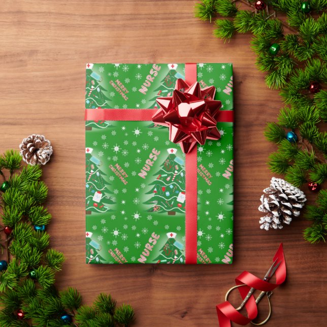 Sjuksköterska God Jul Gran Grön Bakgrund Presentpapper (Julgåva)