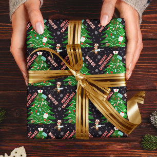 Sjuksköterska God Jul Träd Renar Sjuksköterska Söt Presentpapper