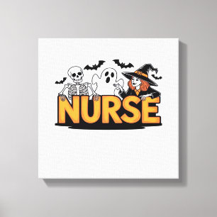 Sjuksköterska - Halloween - med spöke, häxa och sk Canvastryck