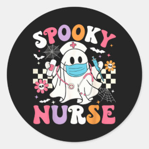Sjuksköterska Halloween spöke Söt Groovy Omvårdnad Runt Klistermärke