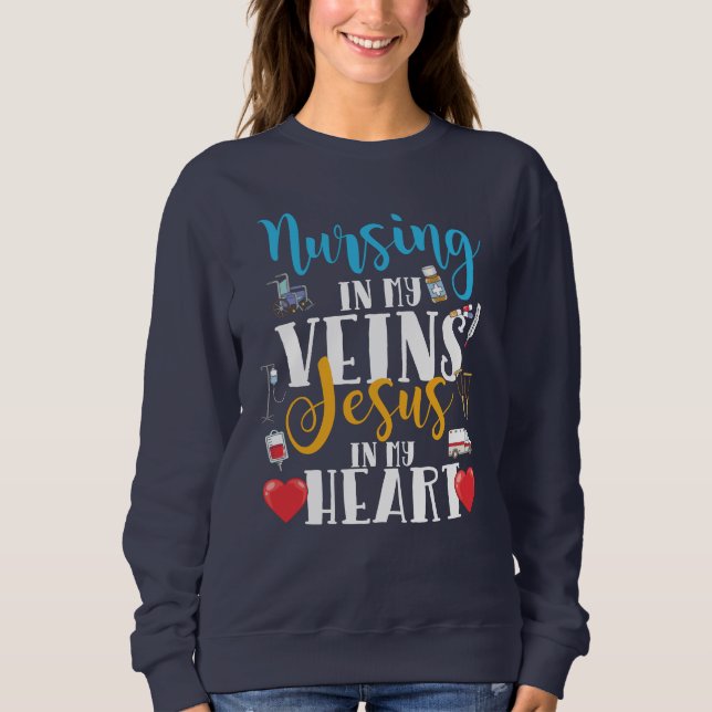 Sjuksköterska i min Veins Christian RN Nurse T Shirt (Framsida)
