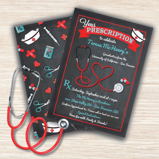 Sjuksköterska i Studenten Heart Stetoscope Inbjuda Inbjudningar (Skapare uppladdad)
