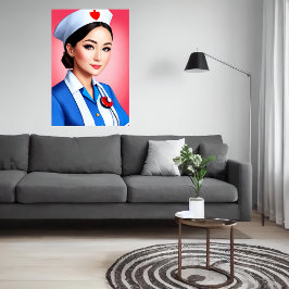 Sjuksköterska i vit blå uniform | AI Art Poster