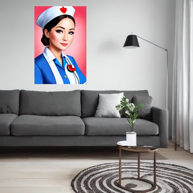 Sjuksköterska i vit blå uniform | AI Art Poster (Skapare uppladdad)