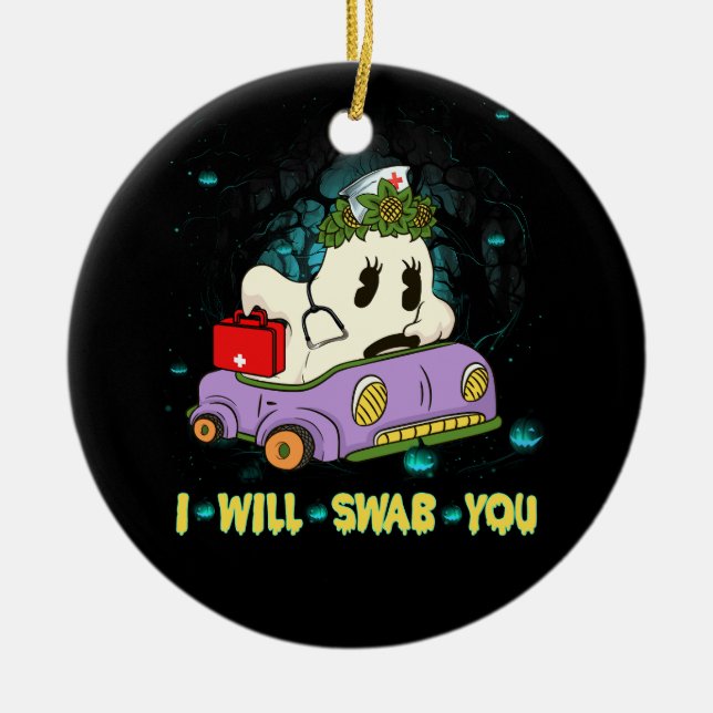 Sjuksköterska jag ska rädda dig Halloween Nurse Fu Julgransprydnad Keramik (Framsidan)