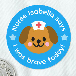 Sjuksköterska Jag Var Modig Idag Söt Hund Blå Belö Runt Klistermärke