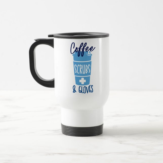 Sjuksköterska Kaffe Skrubbar och Handskar  Resemugg (Vänster)