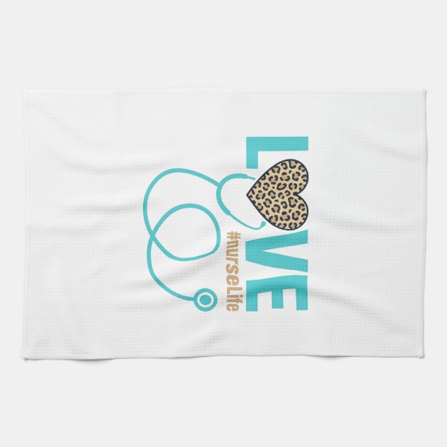 Sjuksköterska Kärlek Leopard Stetoskop Vector Desi Kökshandduk (Horisontell)