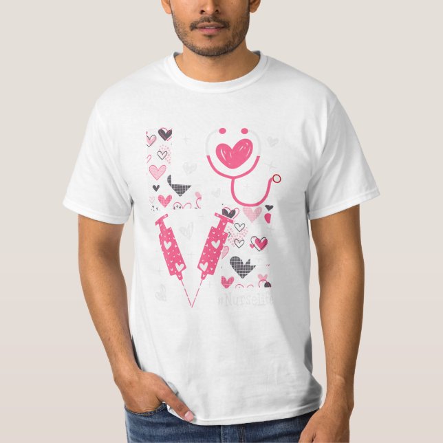 Sjuksköterska Life Cute Mönster Valentine T Shirt (Framsida)