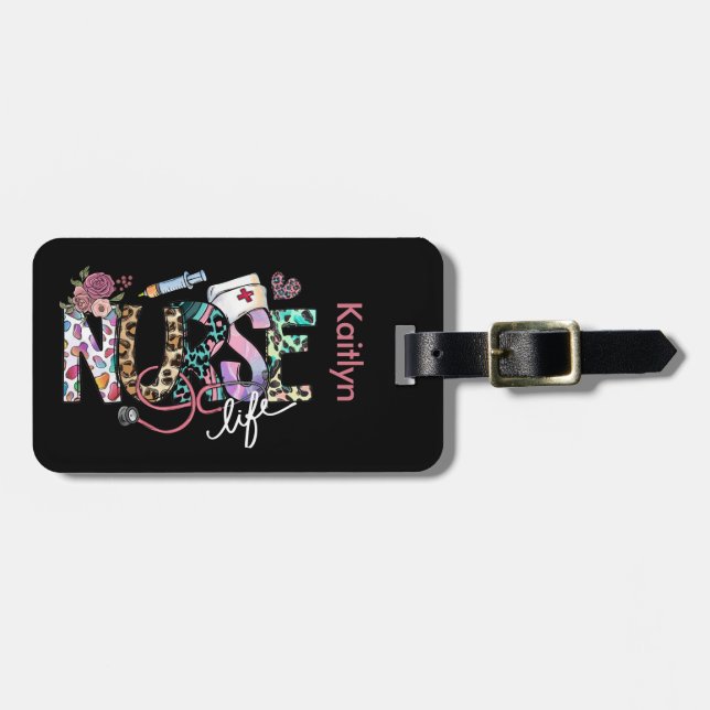 Sjuksköterska Life Retro Typography Cute Bagagebricka (Horisontell Framsida)