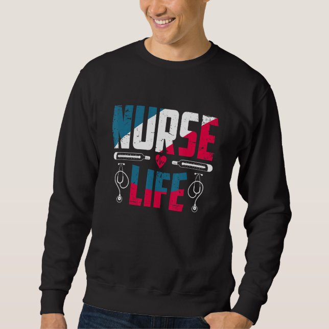 Sjuksköterska Life Rn Lpn Cna Healthcare Stethosco Lång Ärmad Tröja (Framsida)