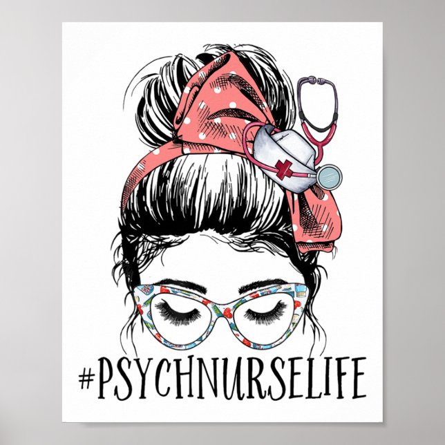 Sjuksköterska Life Roligt Messy Bun Woman Mental H Poster (Framsidan)