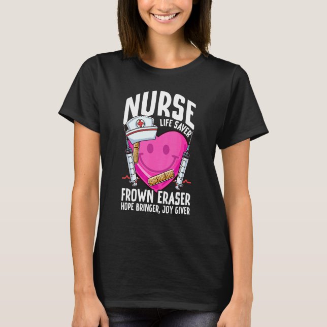 Sjuksköterska Life Saver Frown Eraser Nursing Scho T Shirt (Framsida)