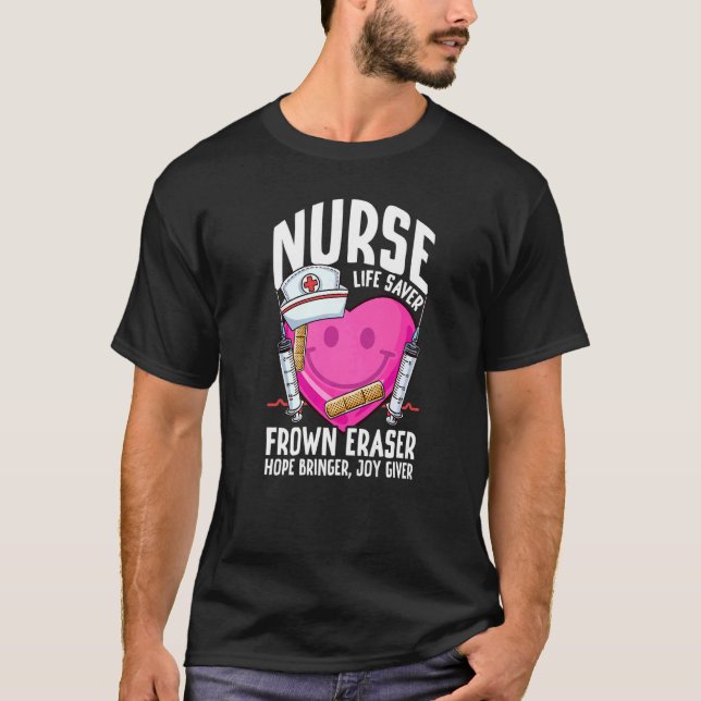 Sjuksköterska Life Saver Frown Eraser Nursing Scho T Shirt (Framsida)