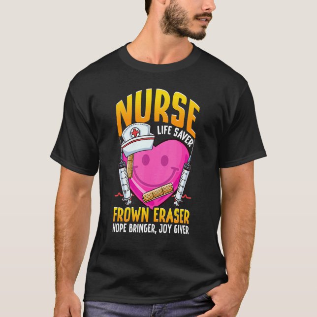 Sjuksköterska Life Saver Frown Eraser Nursing Scho T Shirt (Framsida)