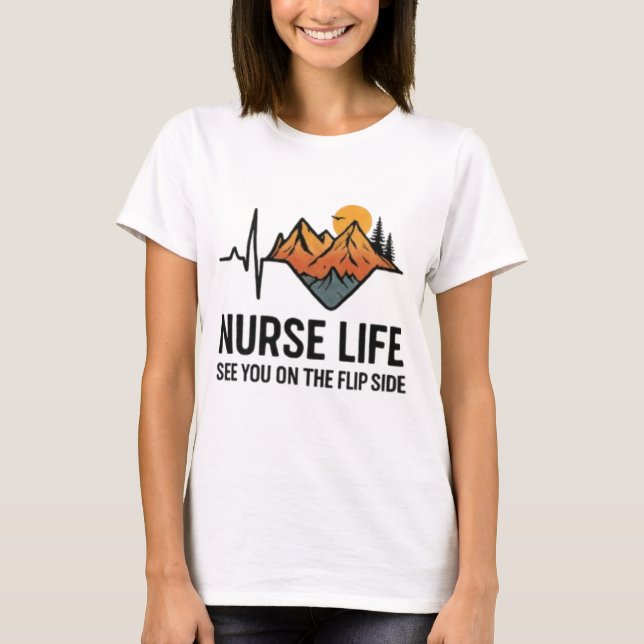 Sjuksköterska Life T-Shirt - EKG Heartline Mountai (Framsida)