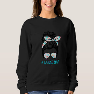 Sjuksköterska Life Woman Bun Messy Hair Sjukvård T Shirt