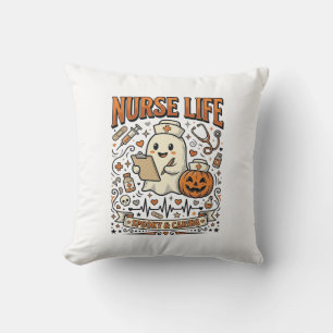 Sjuksköterska Liv Halloween Spöke Pumpa Vintage Tr Kudde