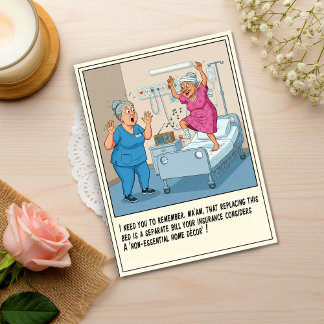 Sjuksköterska med äldre patient dansar tillfriskna vykort