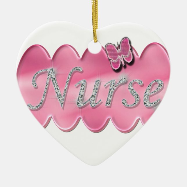 Sjuksköterska med fjärilen julgransprydnad keramik (Framsidan)