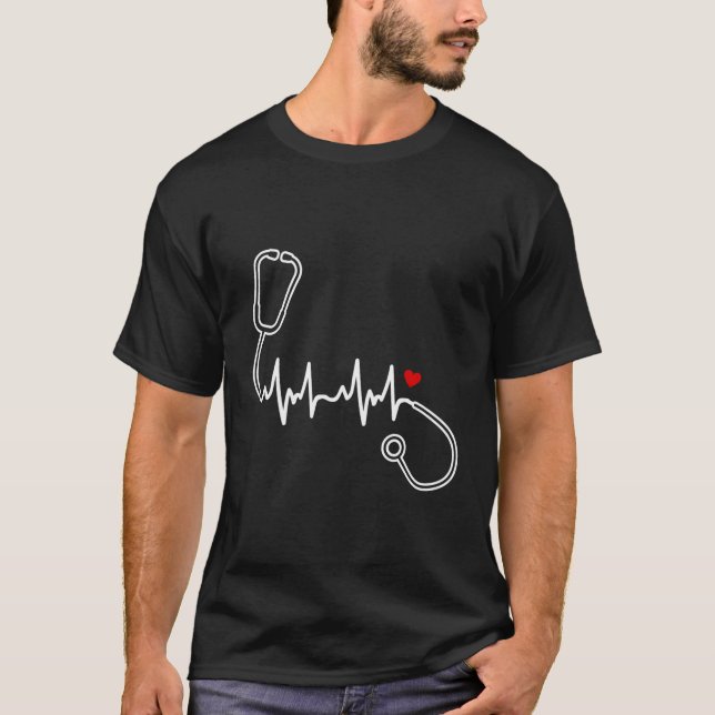 Sjuksköterska med pulsslag Nurse Stethoscope Han T Shirt (Framsida)