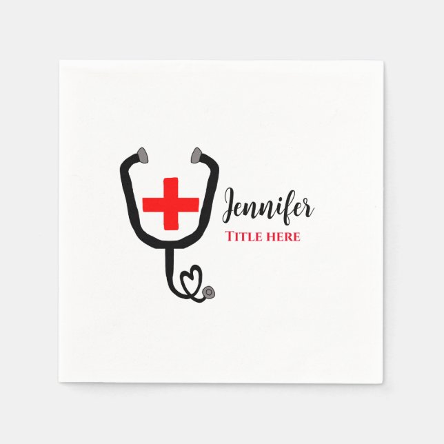 Sjuksköterska med rött doktor plus stetoskop tills pappersservett (Framsidan)