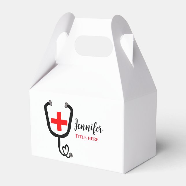 Sjuksköterska med rött doktor plus stetoskop tills presentaskar (Framsidan Sidan)