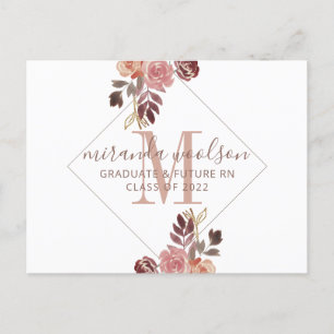 Sjuksköterska Monogram Blommig Annonserings Pos Meddelande Vykort
