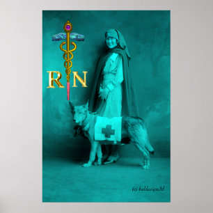 SJUKSKÖTERSKA OCH RÄDDNINGSHUND /Gold Caduceus RN Poster