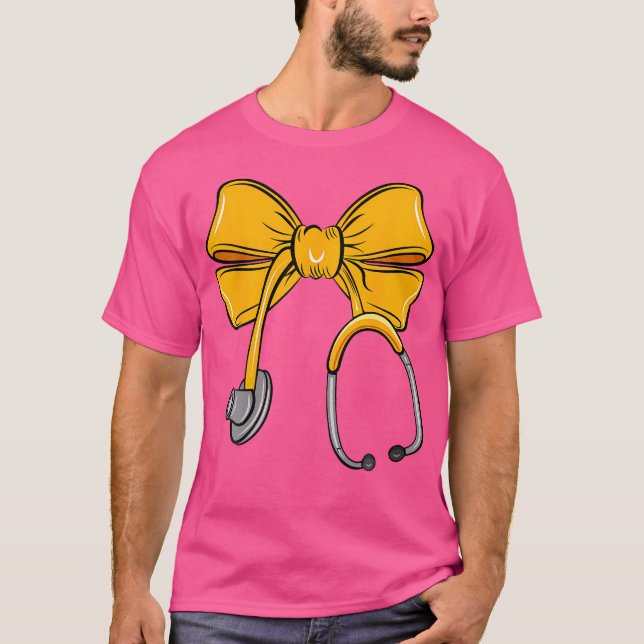 Sjuksköterska Orange Bow Stethoscope Registrerat s T Shirt (Framsida)