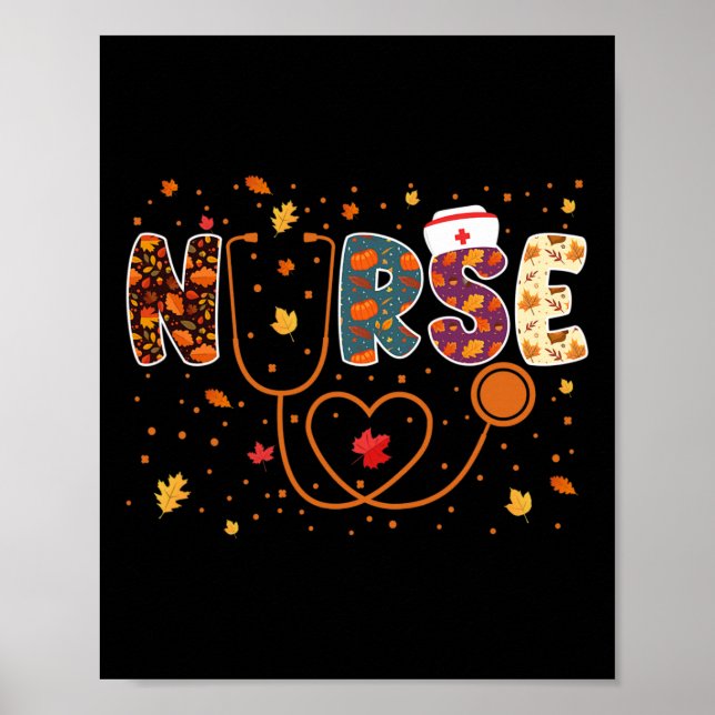 Sjuksköterska på Thanksgivingen Stethoscope Fall N Poster (Framsidan)