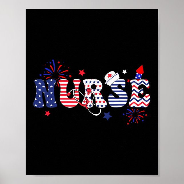 Sjuksköterska Patriotisk 4:e Juli  Poster (Framsidan)