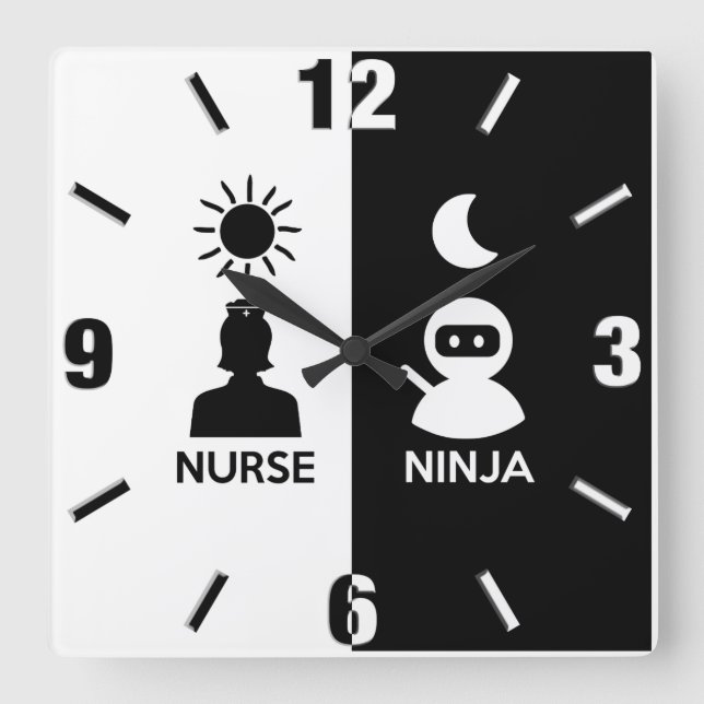 Sjuksköterska per dag ninja per natt fyrkantig klocka (Framsida)
