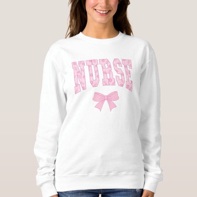 Sjuksköterska Rosa Bow Coquette Sweatshirt T Shirt (Framsida)