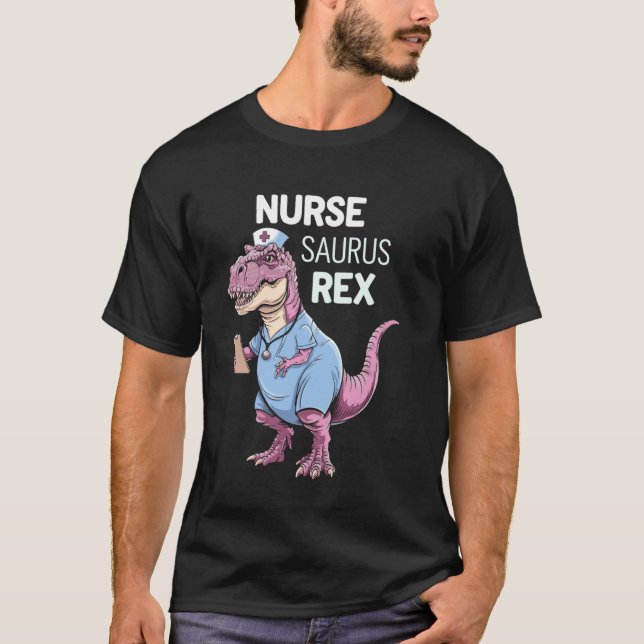 Sjuksköterska Saurus Rex Rosa Blommig Dino T Shirt (Framsida)