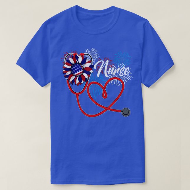 Sjuksköterska Stethoscope Heart American Flagga So T Shirt (Design framsida)
