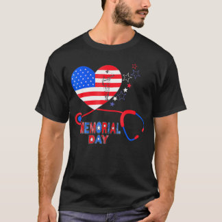 Sjuksköterska Stethoscope Heart Patriotic Memorial T Shirt