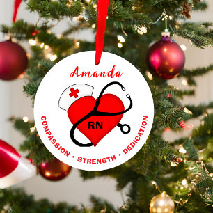 Sjuksköterska Stethoscope Hjärtsjuksköterska Hat O Julgransprydnad Keramik