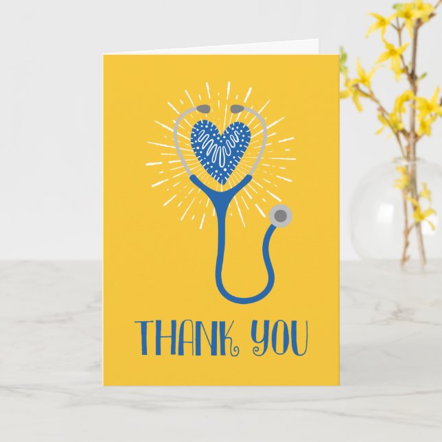 Sjuksköterska Tack Stethoscope Blue Gult Tack Kort (Gul blomma)