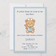 Sjuksköterska Teddybjörn Baby Shower Inbjudan