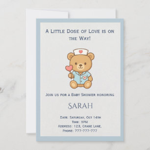 Sjuksköterska Teddybjörn Baby Shower Inbjudan