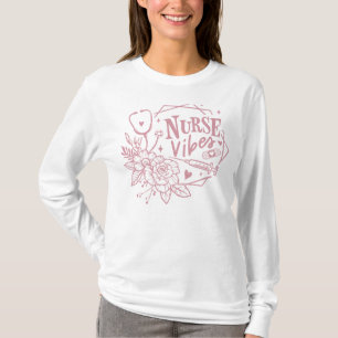 Sjuksköterska Vibes Blommigt Stethoscope Rosa T Shirt