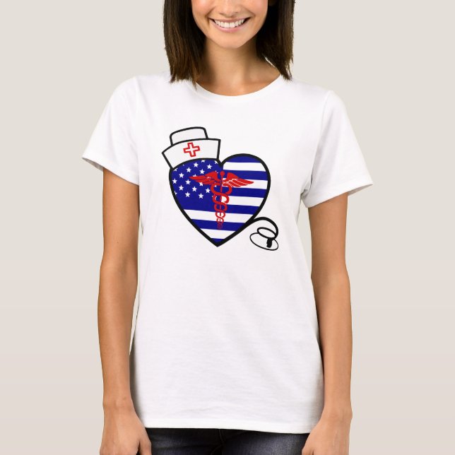 Sjuksköterskahjärtaflagga med stetoskopet och t shirt (Framsida)