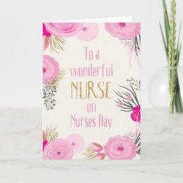 Sjuksköterskdagen - Söt Rosa Flowers och Guld Gnis Kort